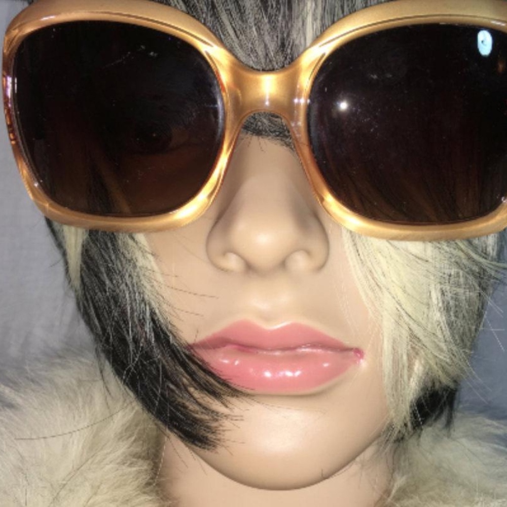 Brown & Gold Rectangular Sunglasses - image 5